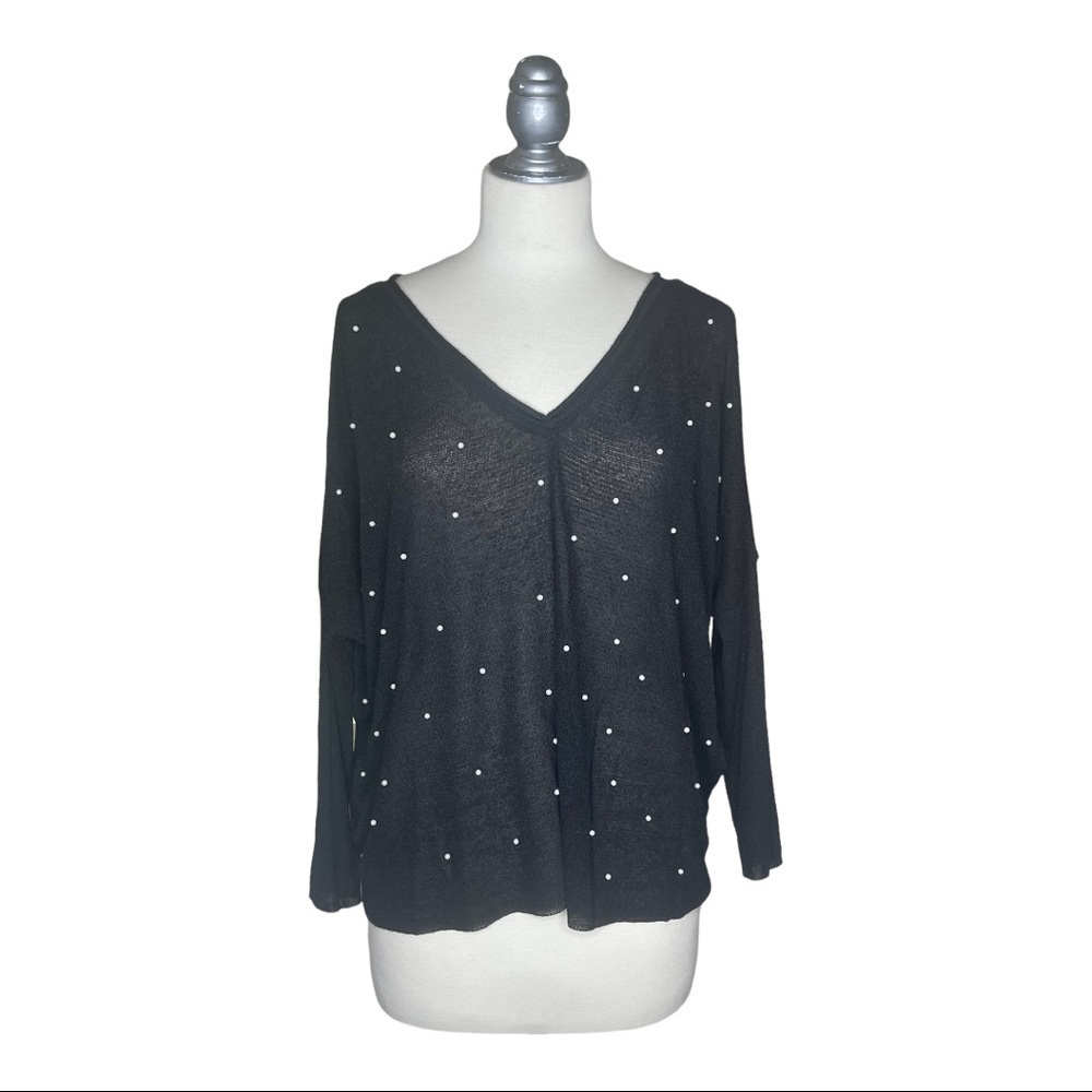 Zara Italian Black Knit Pearl Beaded Sweater S